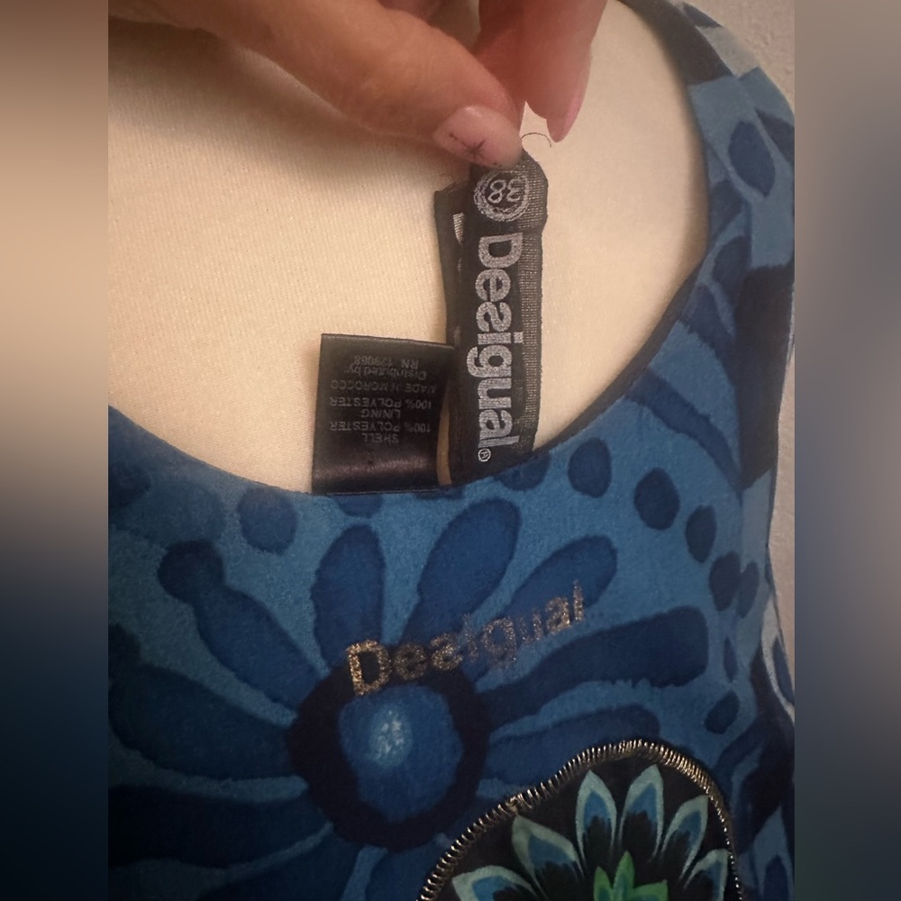 Desigual Blue Vibrant Print Women's Magic Floaty Dress Size 38 Small - Picture 3 of 12